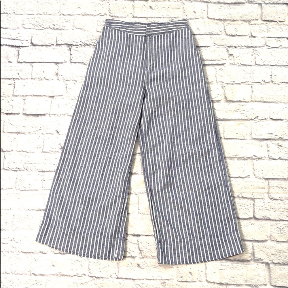 LC Lauren Conrad Linen Blend Pants Wide Leg Blue White Stripes High Rise Size 6